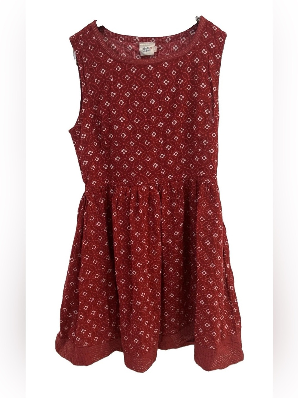 Mata Traders Red Sleeveless Knit Dress with White Diamond Print